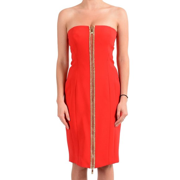 Versace 100% Silk Red Sleeveless Crystal Dress